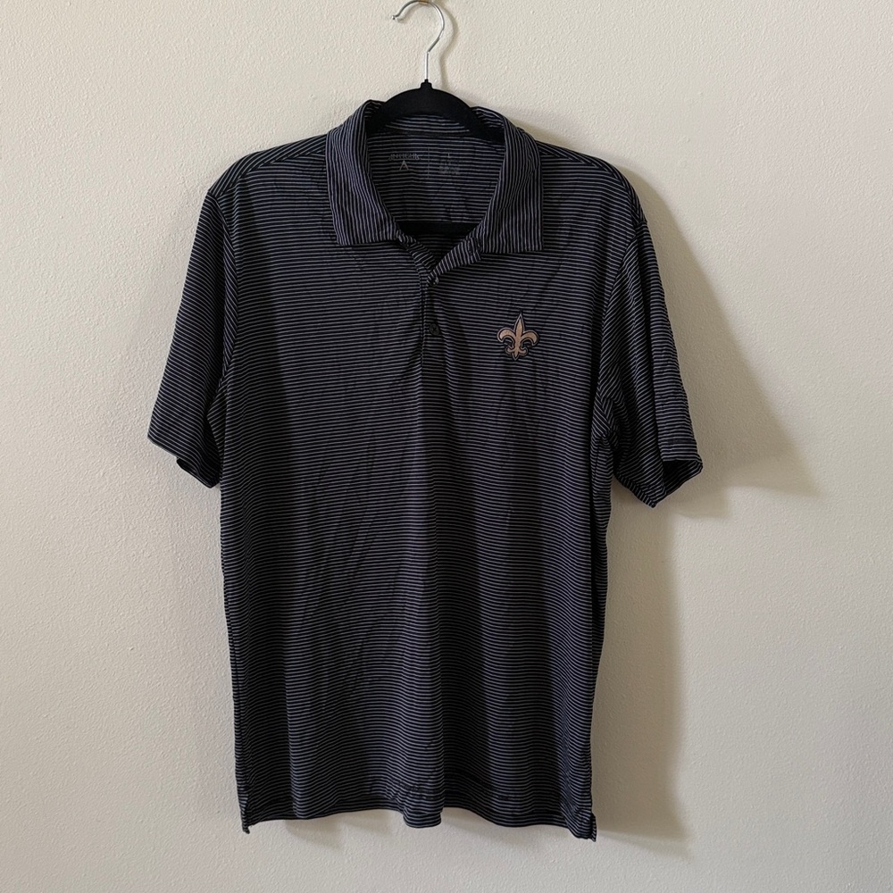 Black and White Striped New Orleans Saints Polo Shirt